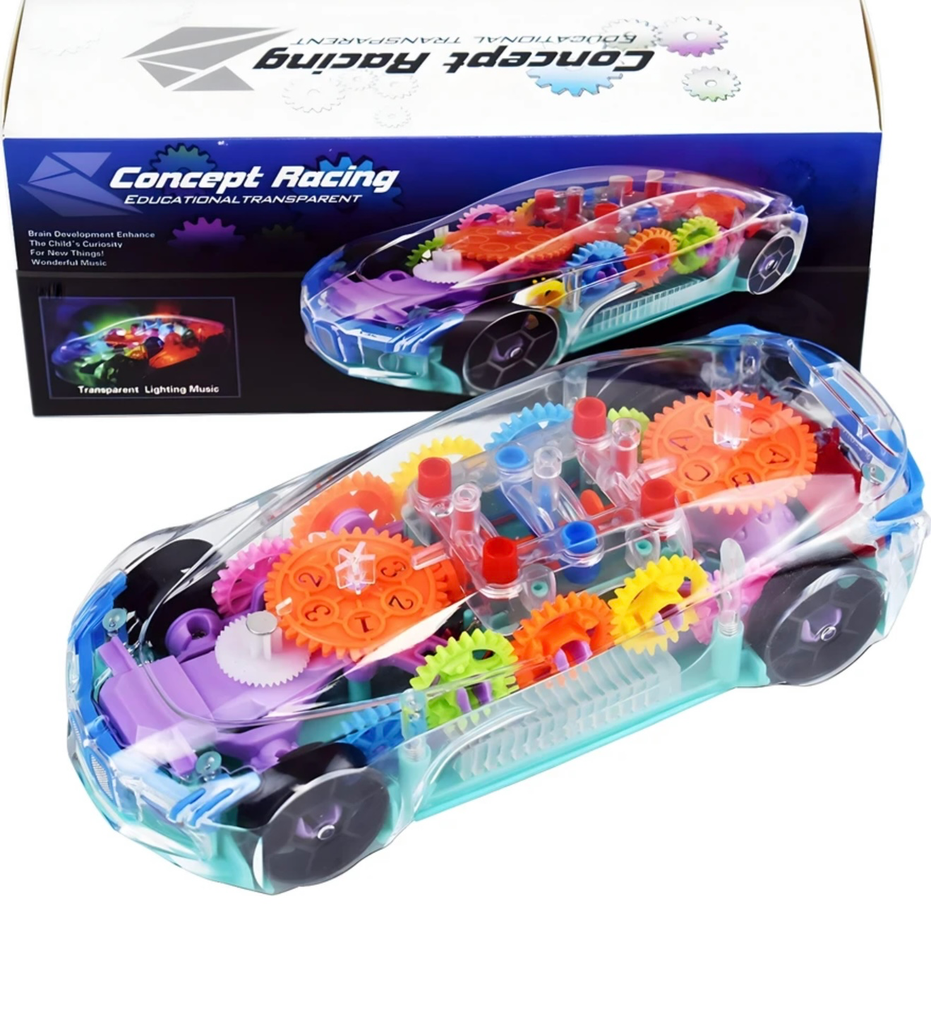 360 Degree Bump & Go Rotating Transparent Concept Racing Car Toy With Music And Lights
